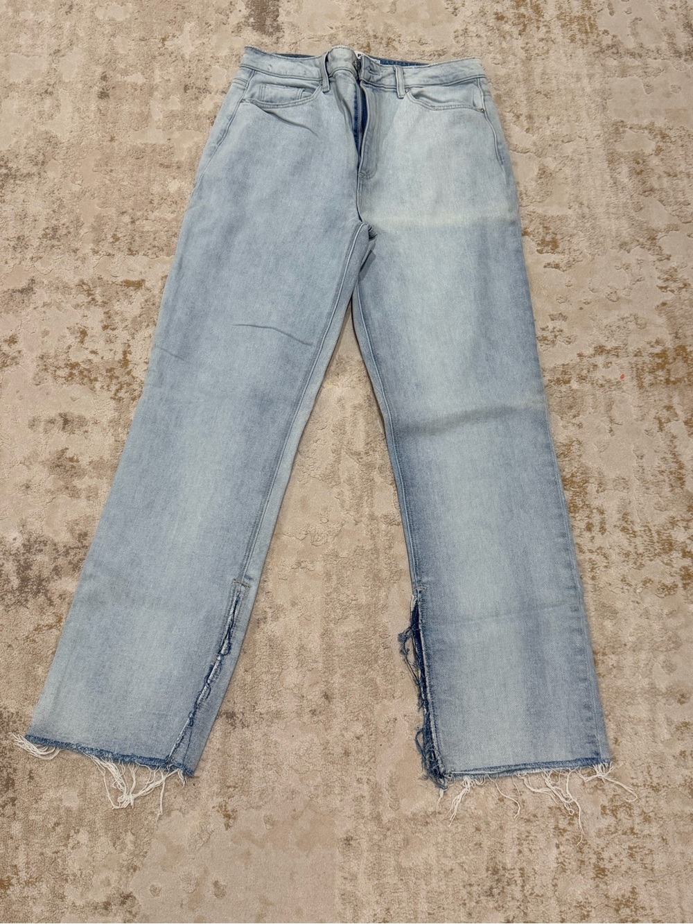 Like New PAIGE Light Blue Straight-Leg Split end Jeans with Raw Hem